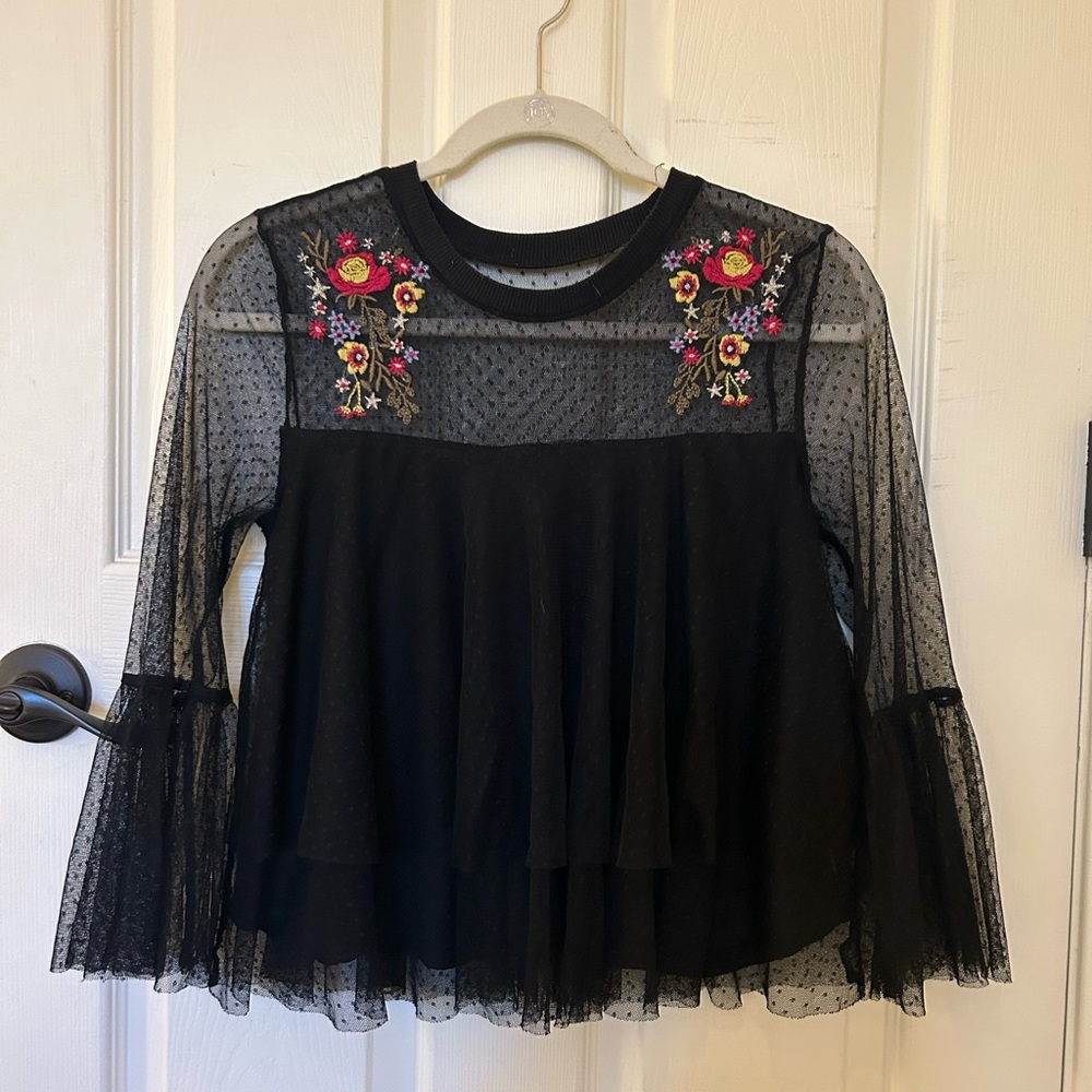 Black Polka Dot Mesh Blouse